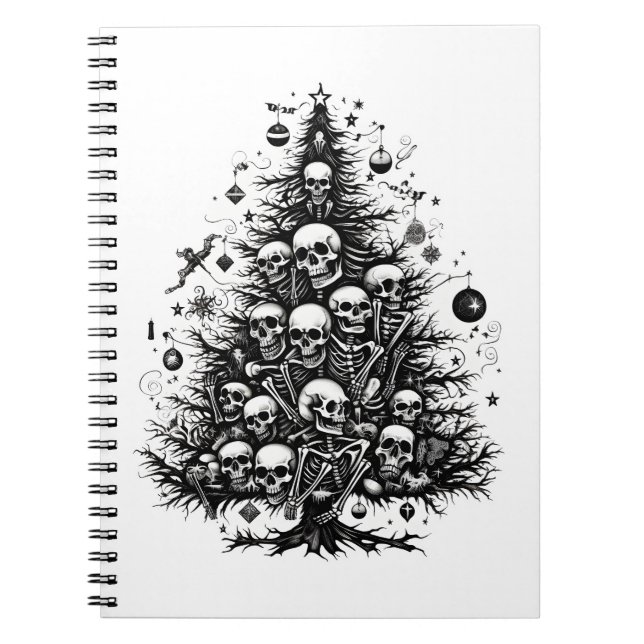 Carnet Arbre de Noël noir Crânes et os (Devant)