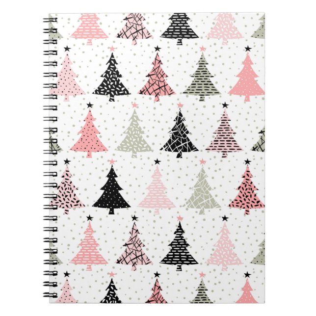 Carnet Arbre de Noël rose et vert avec Arrière - plan bla (Devant)