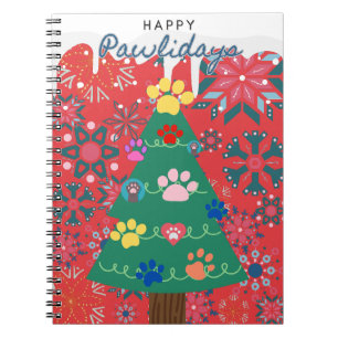 Carnet Arbre de Noël rouge aux pattes ornementées