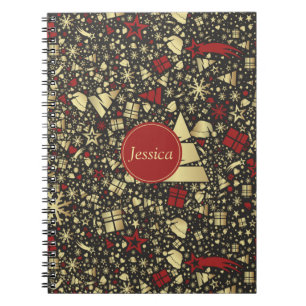 Carnet Arbre de Noël rouge et doré Snowflakes et étoiles