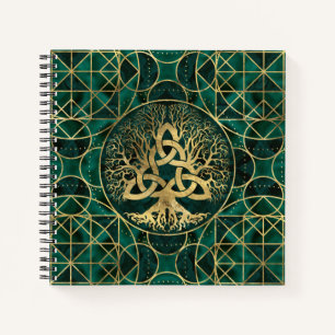 Carnet Arbre de vie avec Triquetra Malachite et Or
