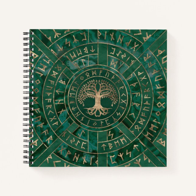 Carnet Arbre de vie - Yggdrasil et Futhark - Malachite (Devant)