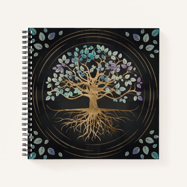 Carnet Arbre de vie - Yggdrasil - Or & Texture Peinte (Devant)
