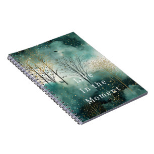 Carnet Arbres verts en or avec oiseaux Noël