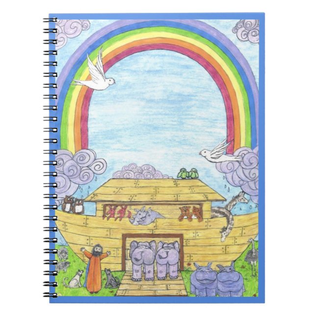 Carnet Arche de Noah aquarelle arc-en-ciel amusant élépha (Devant)