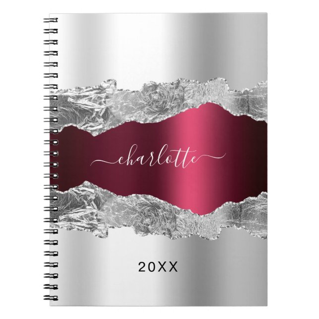 Carnet Argent burgundy agate nom de marbre (Devant)