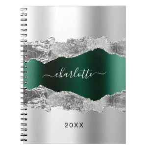 Carnet Argent émeraude vert agate nom de marbre