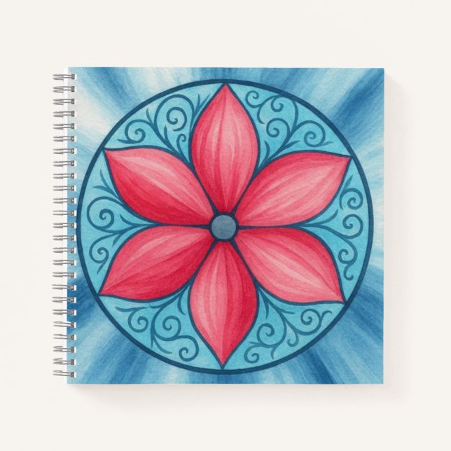 Carnet Arrière - plan bleu fleur rose (Devant)