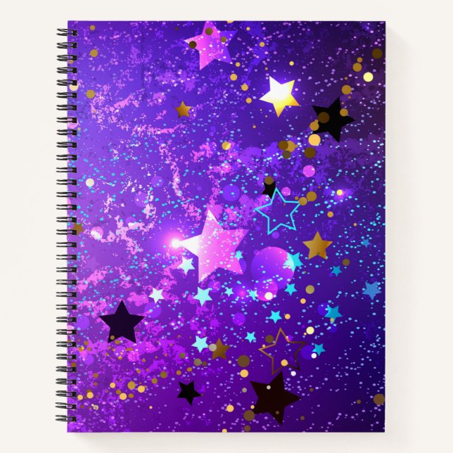Carnet Arrière - plan de feuille violet avec étoiles (Devant)