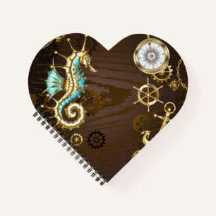 Carnet Arrière - plan en bois avec cheval de mer mécaniqu