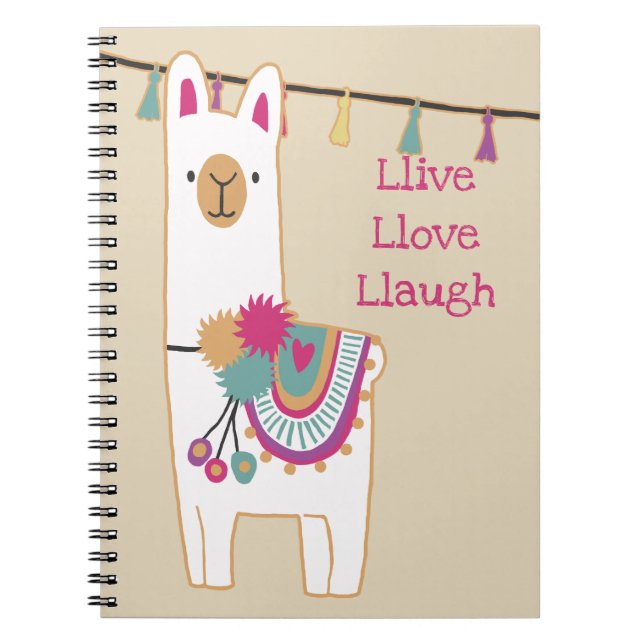 Carnet Arrière - plan mignon de lama et de glands (Devant)