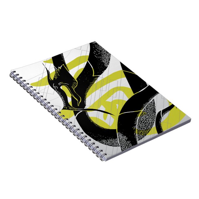 Carnet Arrière - plan noir japonais Dragon blanc (Côté Droit)