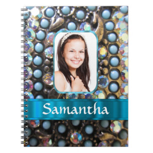 Carnet Arrière - plan photo en strass bleu