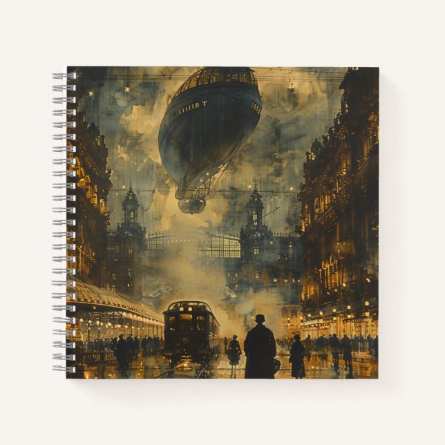 Carnet Arrivée en soirée - Une scène de rue Steampunk (Devant)