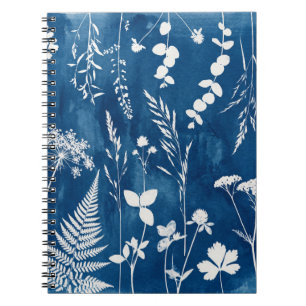 Carnet Art botanique de fougère au cyanotype bleu indigo