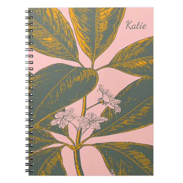 Carnet Art Botanique Frond Pink Green Palm Personnalisé (Devant)