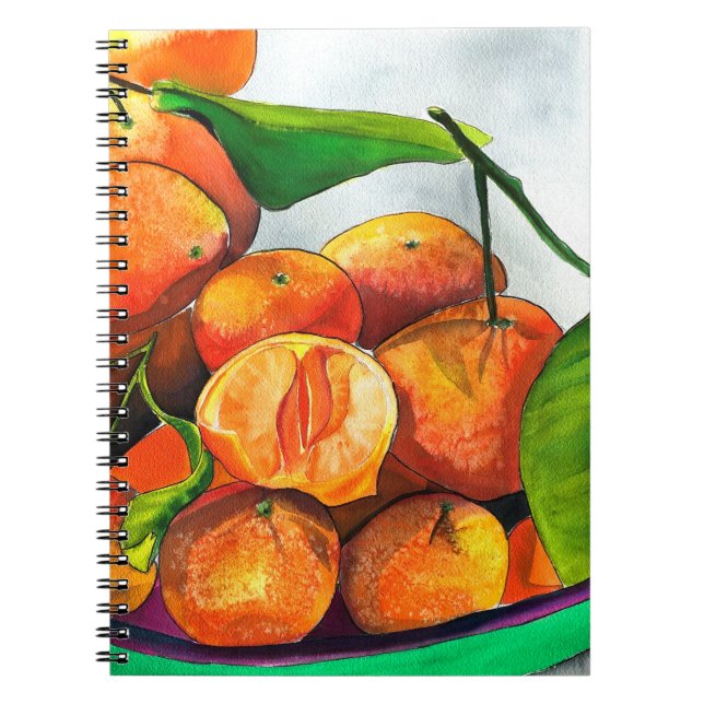 Carnet art de fruit à l'aquarelle orange mandarine (Devant)
