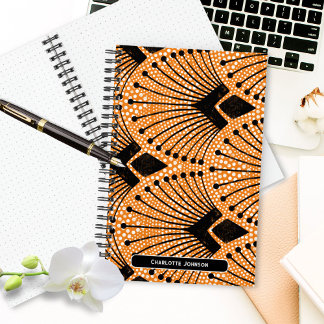 Carnet Art Déco Orange Retro Vintage Peacock Motif