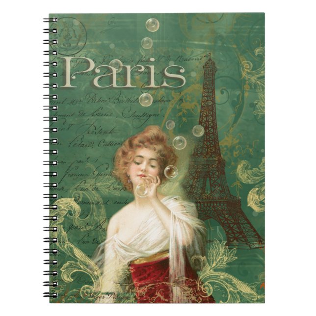 Carnet Art Déco Paris Femme aux bulles Tour Eiffel (Devant)