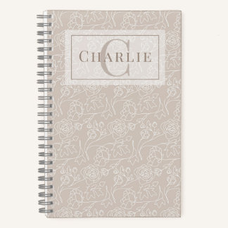 Carnet Art en ligne floral beige, spirale personnalisée p
