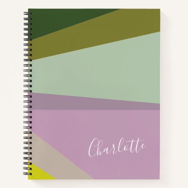 Carnet Art géométrique violet et vert personnalisé (Devant)