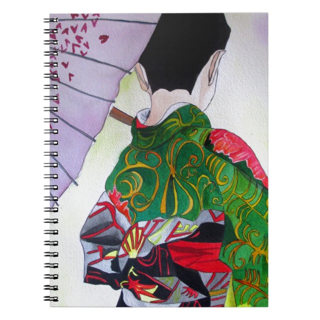 Carnet Art japonais Geisha avec kimono et parapluie (Devant)