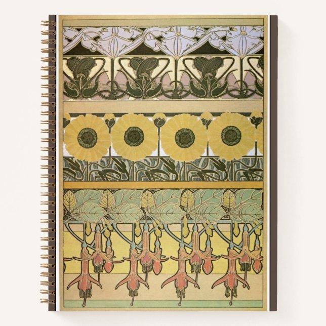 Carnet Art nouveau alphonse mucha fuschia tournesol flore (Devant)