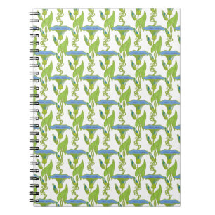 Carnet Art Nouveau bleu Ipomoea papier peint fleuri damé