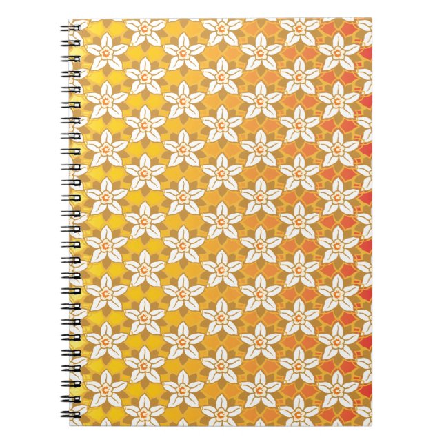 Carnet Art Nouveau jaune Jonquil papier peint fleuri damé (Devant)