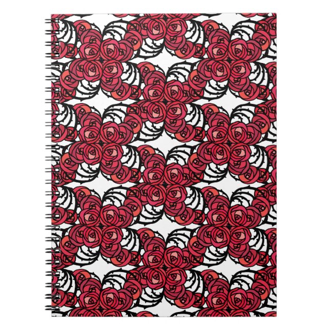 Carnet Art Nouveau Vignes florales rouges et noires roses (Devant)