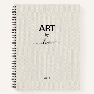 Carnet Art Par Nom Personnalisé Beige Faux Canvas