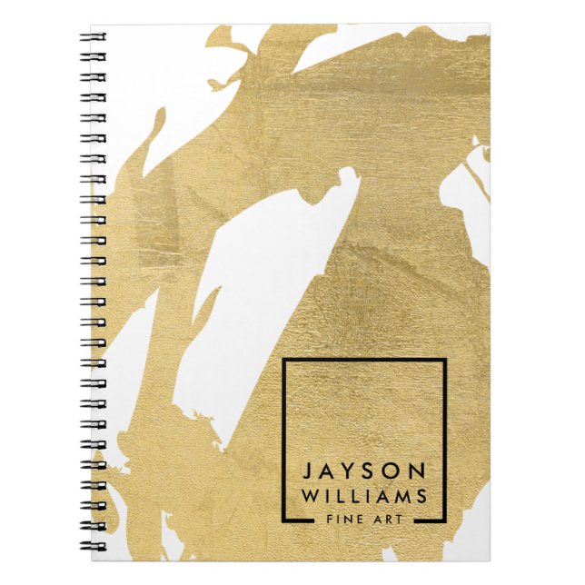 Carnet Artiste moderne Abstrait Faux Gold Brushstrokies (Devant)