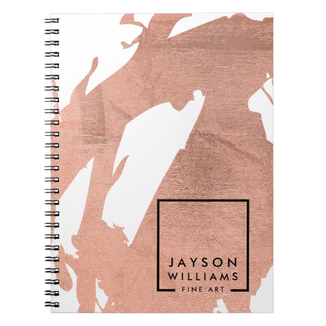 Carnet Artiste moderne Abstrait Faux Rose Or Brushstrokie (Devant)