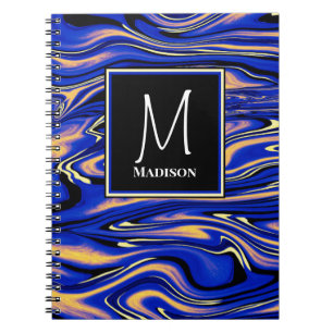 Carnet Artsy bleu moderne Aquarelle Abstraite Monogramme