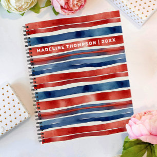 Carnet Arty Branché Rouge Bleu Blanc Aquarelle Rayé