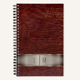 Carnet aspect cuir rouge monogramme