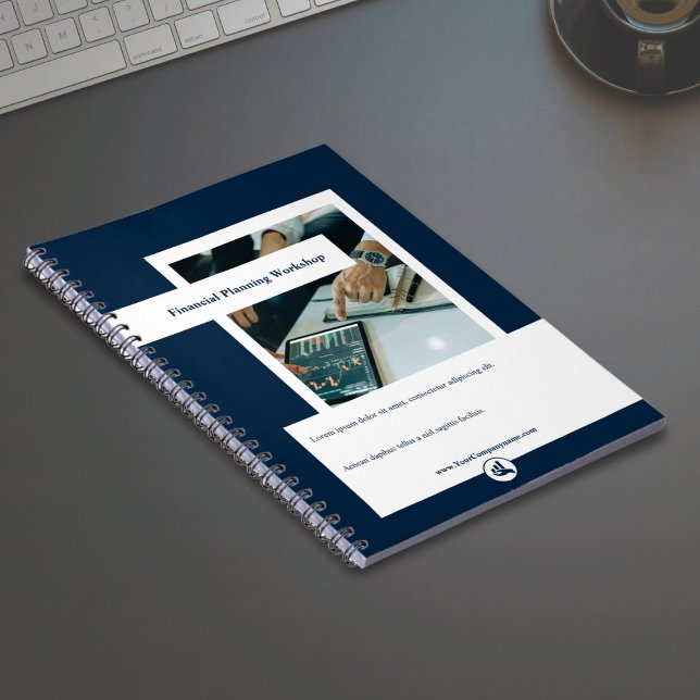 Carnet Atelier de planification financière blanc et bleu (Financial Planning Workshop White & Blue Notebook with Logo)