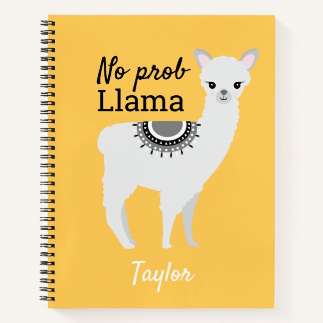 Carnet Aucun ProbLlama Personnalisé Cute Llama Jaune (Devant)