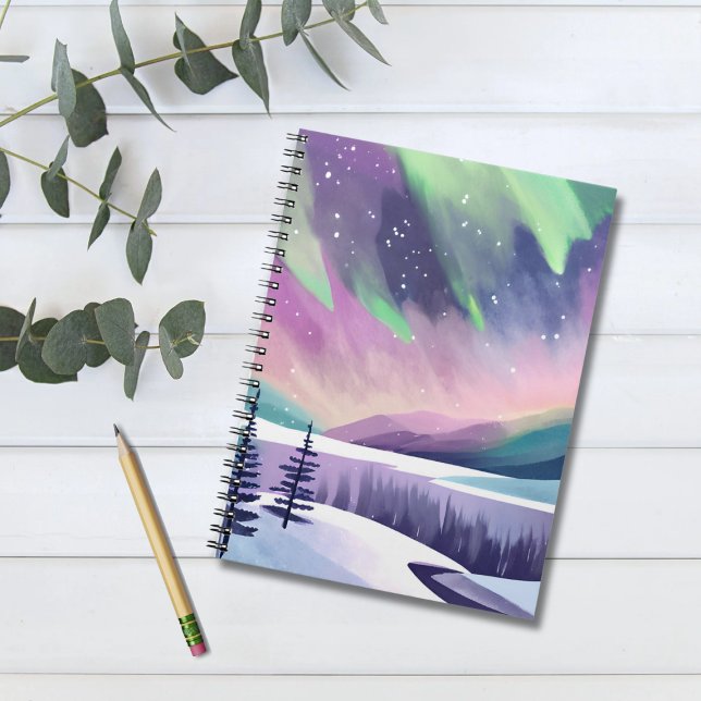 Carnet Aurores Boréales Nuit d'Hiver Colorée | Aquarelle (Créateur téléchargé)