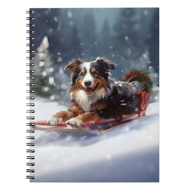 Carnet Australian Shepherd hiver neige de Noël (Devant)