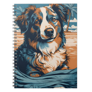 Carnet Australian Shepherd sur une plage tropicale