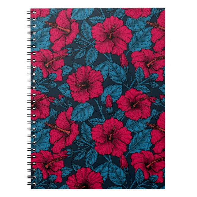 Carnet aux fleurs d'hibiscus rouges (Devant)
