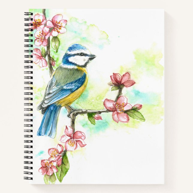 Carnet avec Aquarelle Bleu Tit (Devant)