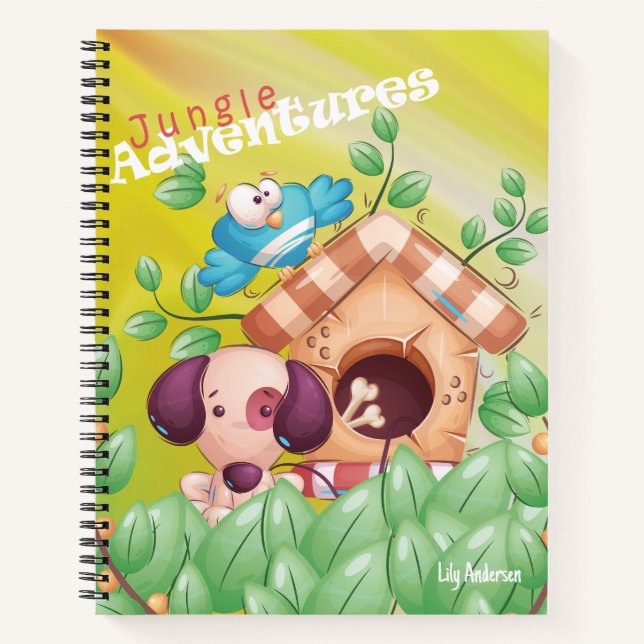 Carnet Aventure mignon chien avec nom de la maison (Devant)