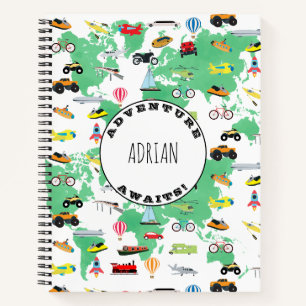 Carnet Aventure personnalisée carte du monde véhicules