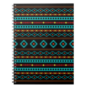 Carnet Aztec Turquoise Rouges Jaune Noir Mixte Motifs Mot