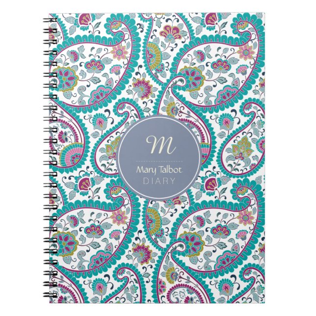 Carnet B Persian Boteh Paisley Motif Monogramme N (Devant)