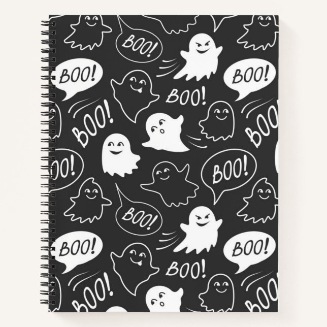 Carnet B&W Cute Doodle Halloween Motif (Devant)