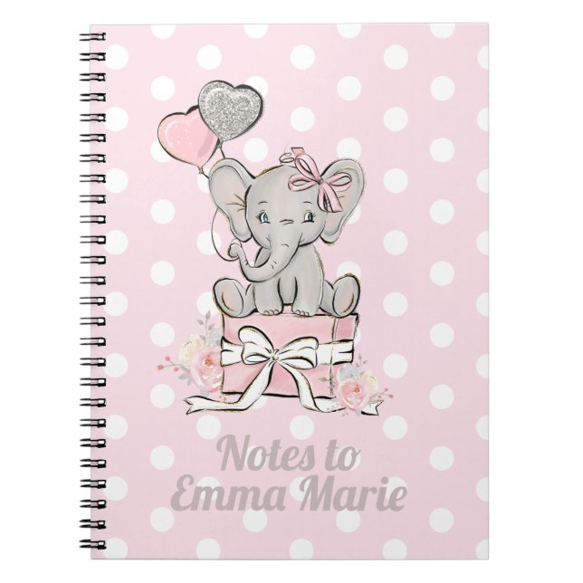 Carnet Baby Girl Elephant rose Argent Notes à (Devant)