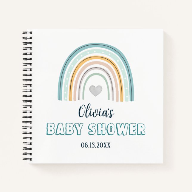 Carnet Baby shower aquarelle Boho arc-en-ciel (Devant)